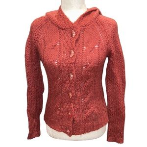 Anthropologie Sleeping on Snow Coral Cable Knit Chunky Hoodie Crop Cardigan - XS